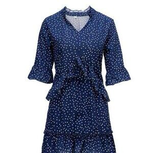 Blue and white polka dot dress medium